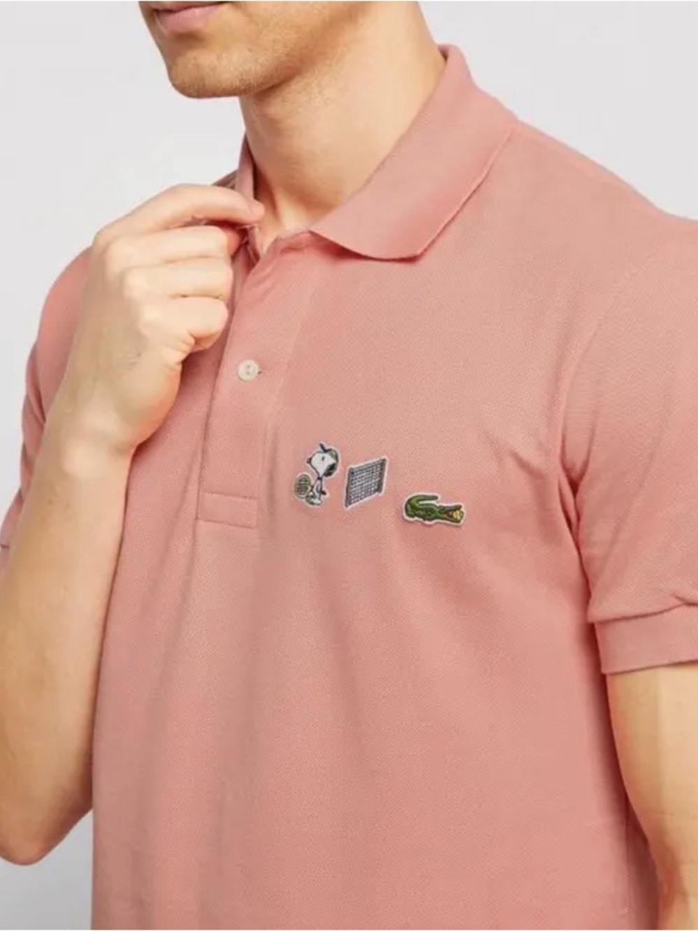 Lacoste x Snoopy Pique Polo tennis And Peanuts themed shirt embroidered icons